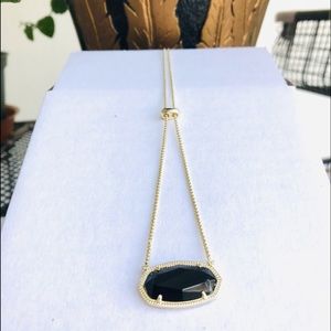 KS Delaney black Opaque glass & Gold color border necklace